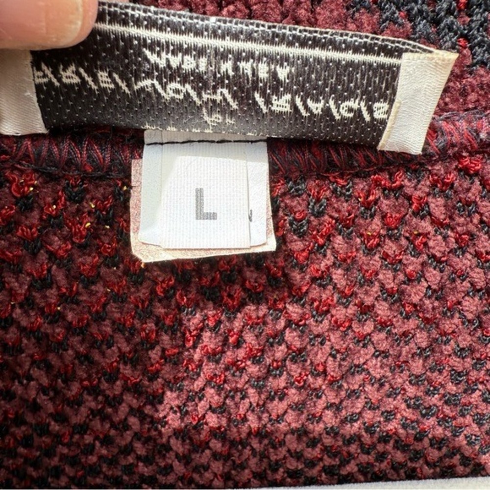 Brenda French for French Rags Red Black Chevron Knit Cardigan Sweater Size L - Picture 6 of 8